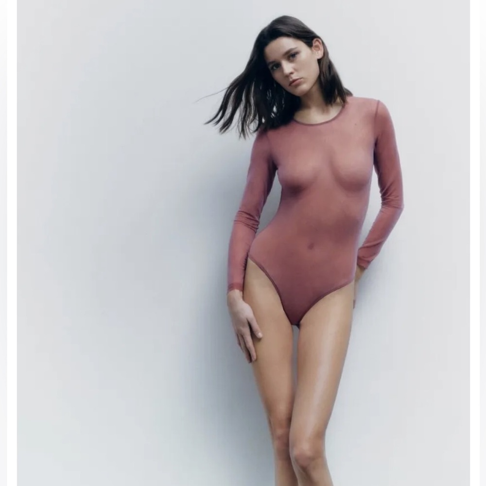 Zara | Sheer Organza Dusty Rose Bodysuit | Size S